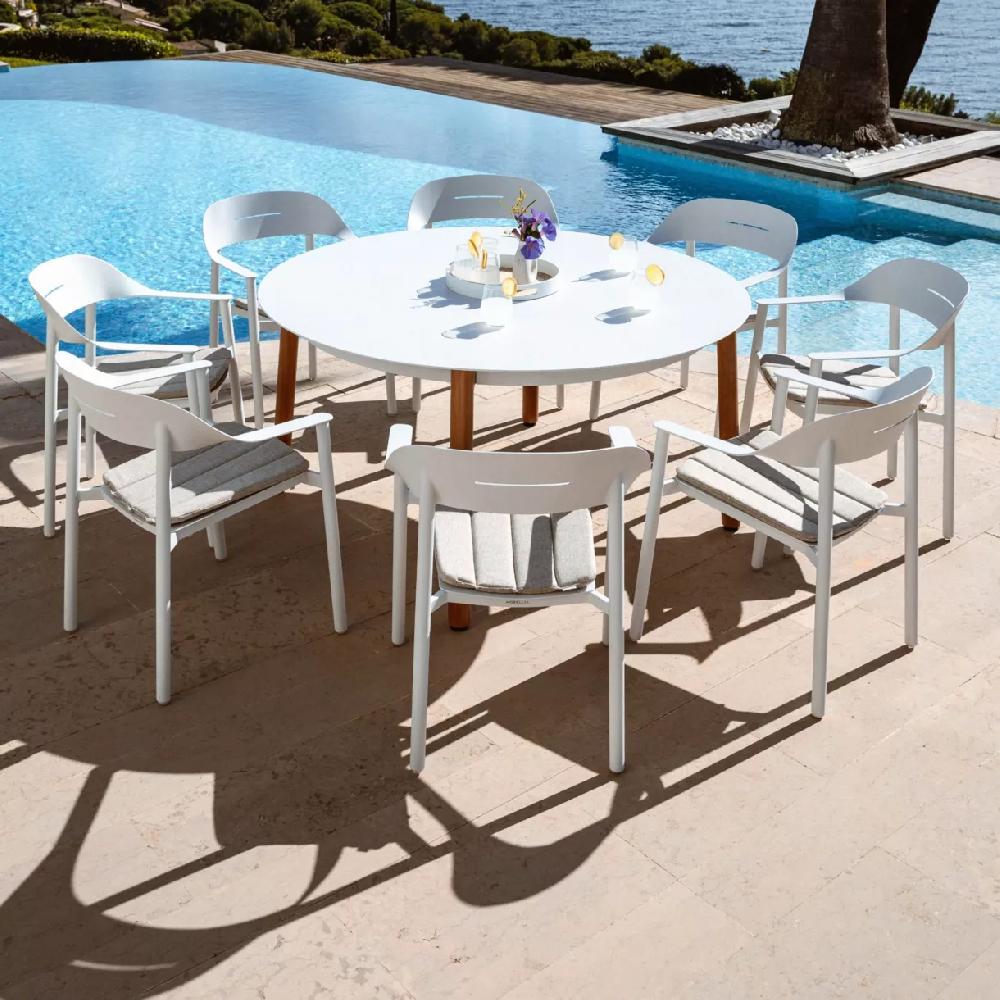 eminza Table de jardin ronde en aluminium 8 places (D149 cm) Monte Carlo Blanc