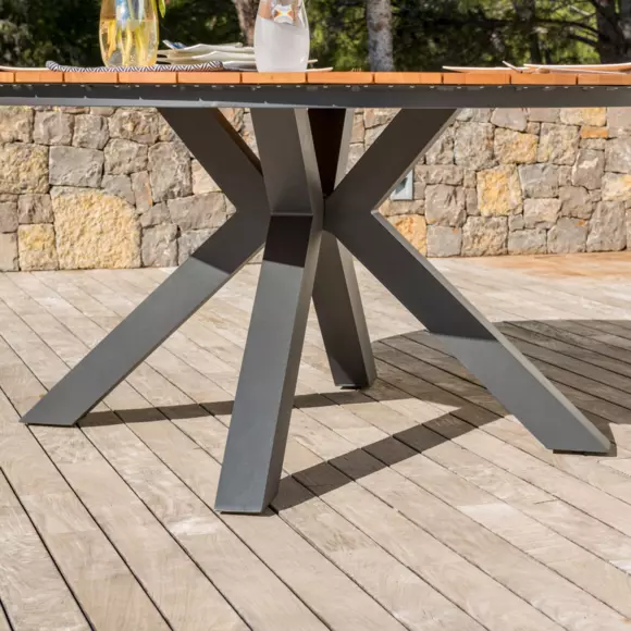 Eminza Table De Jardin Ronde En Aluminium Et Bois Teck 8 Places (D140 Cm) Bali Gris Anthracite