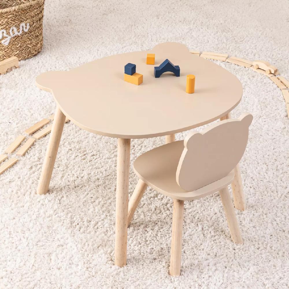 eminza Table enfant bois (H42 5 cm) Douceur Ourson Beige