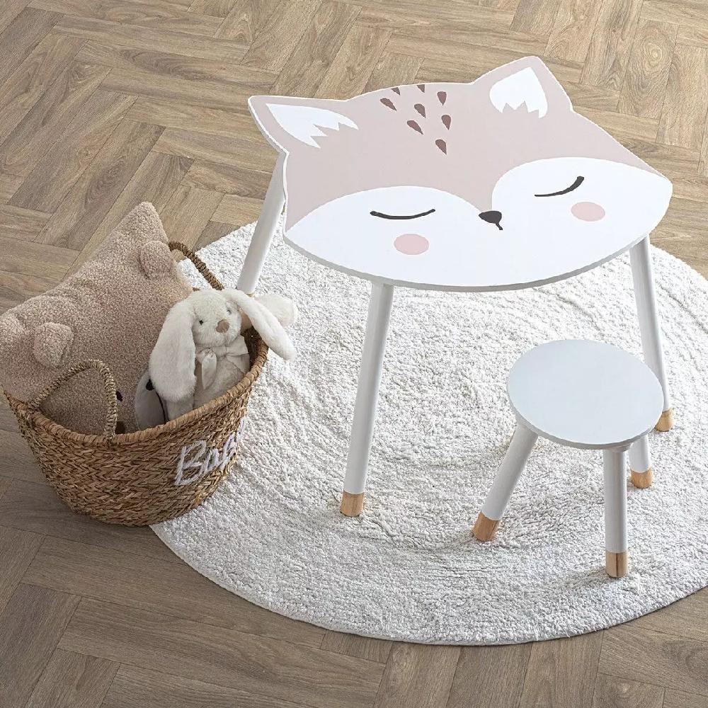 eminza Table enfant bois (H43 cm) Douceur Renard Blanche