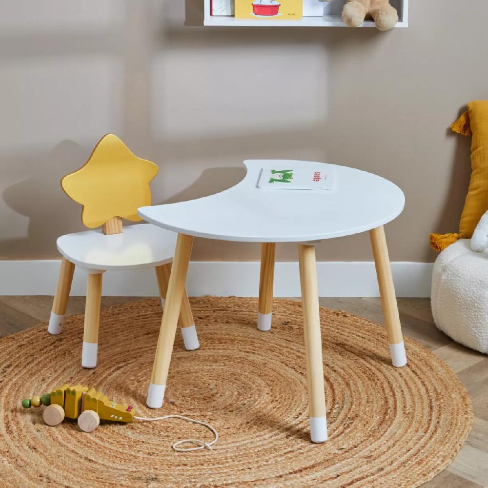 eminza Table et 1 chaise enfant bois (H44 cm) Stars Blanc