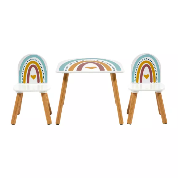 Eminza Table Et 2 Chaises Enfant Bois Arc En Ciel Multicolore