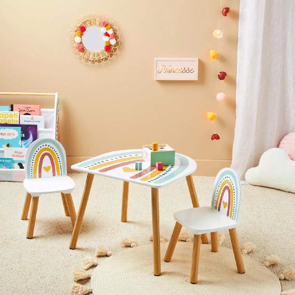 eminza Table et 2 chaises enfant bois Arc en ciel Multicolore