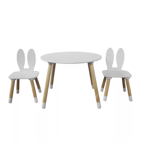 Eminza Table Et 2 Chaises Enfant Bois Lapin (H44 Cm) Lila Blanc