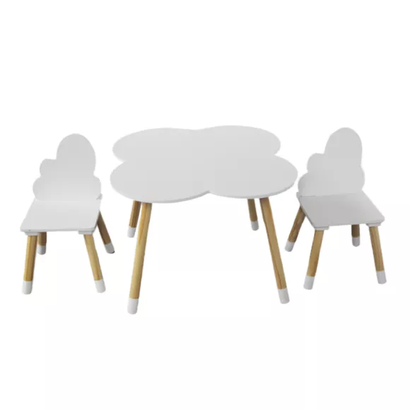 Eminza Table Et 2 Chaises Enfant Bois Nuage (H44 Cm) Lilou Blanc