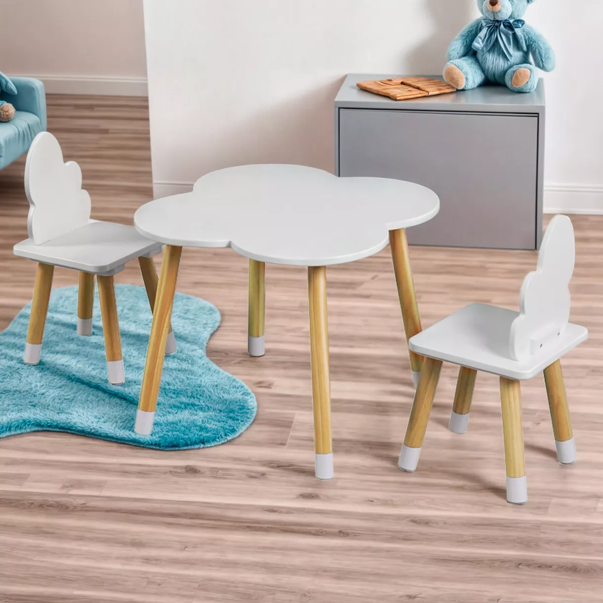 eminza Table et 2 chaises enfant bois nuage (H44 cm) Lilou Blanc
