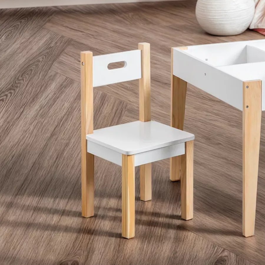 Eminza Table Et 2 Chaises Enfant Bois Tableau (H49 5 Cm) Charlie Blanc
