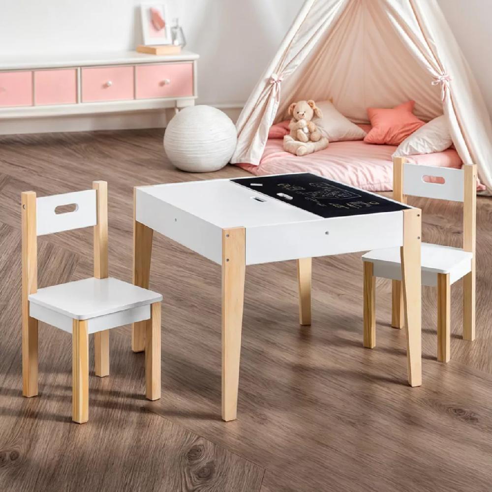 eminza Table et 2 chaises enfant bois tableau (H49 5 cm) Charlie Blanc