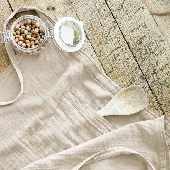 Eminza Tablier Avec Poches Gaze De Coton Gaïa Beige Pampa