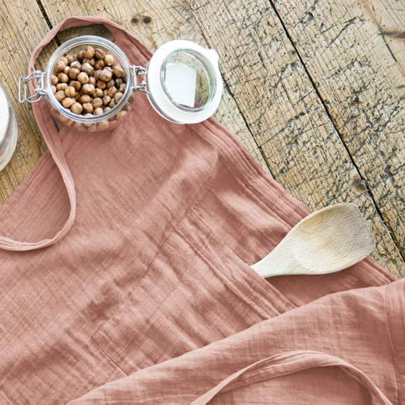 Eminza Tablier Avec Poches Gaze De Coton Gaïa Rose Pêche