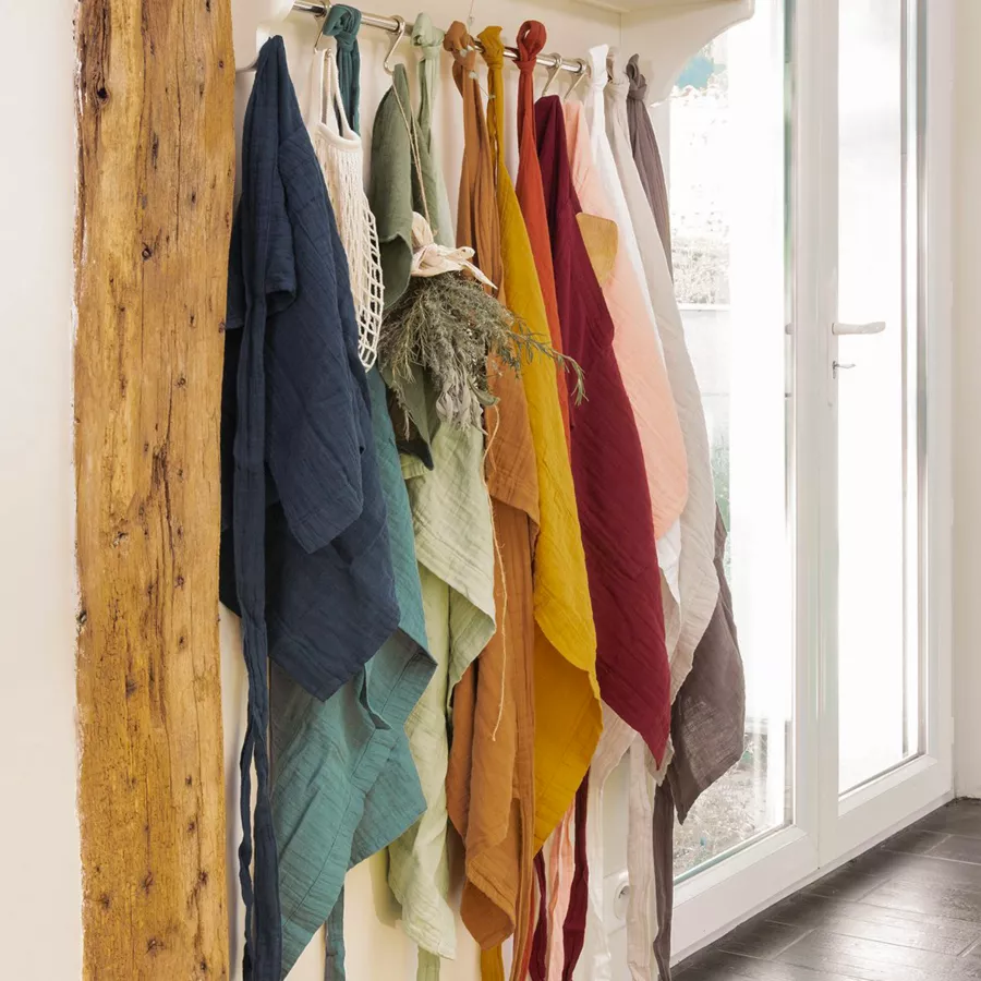 Eminza Tablier Avec Poches Gaze De Coton Gaïa Rose Pêche