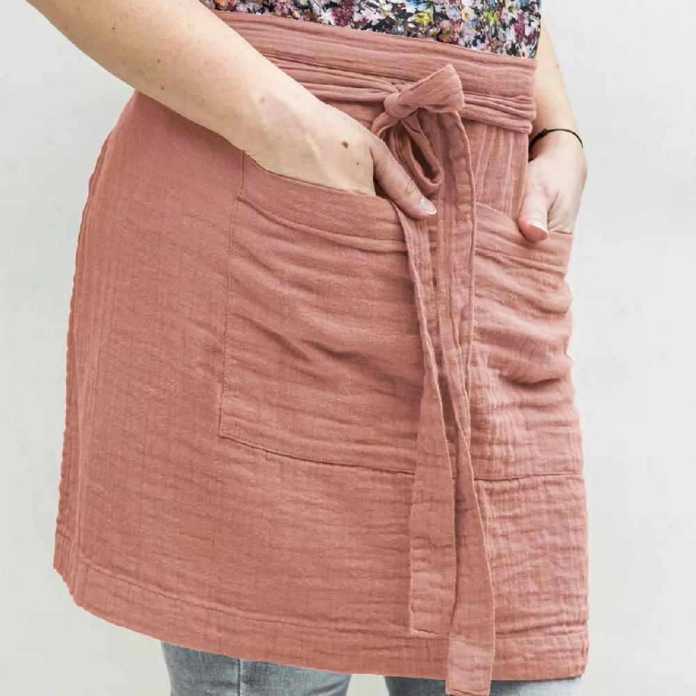 eminza Tablier avec poches gaze de coton Gaïa Rose pêche