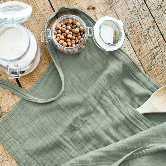 Eminza Tablier Avec Poches Gaze De Coton Gaïa Vert Eucalyptus