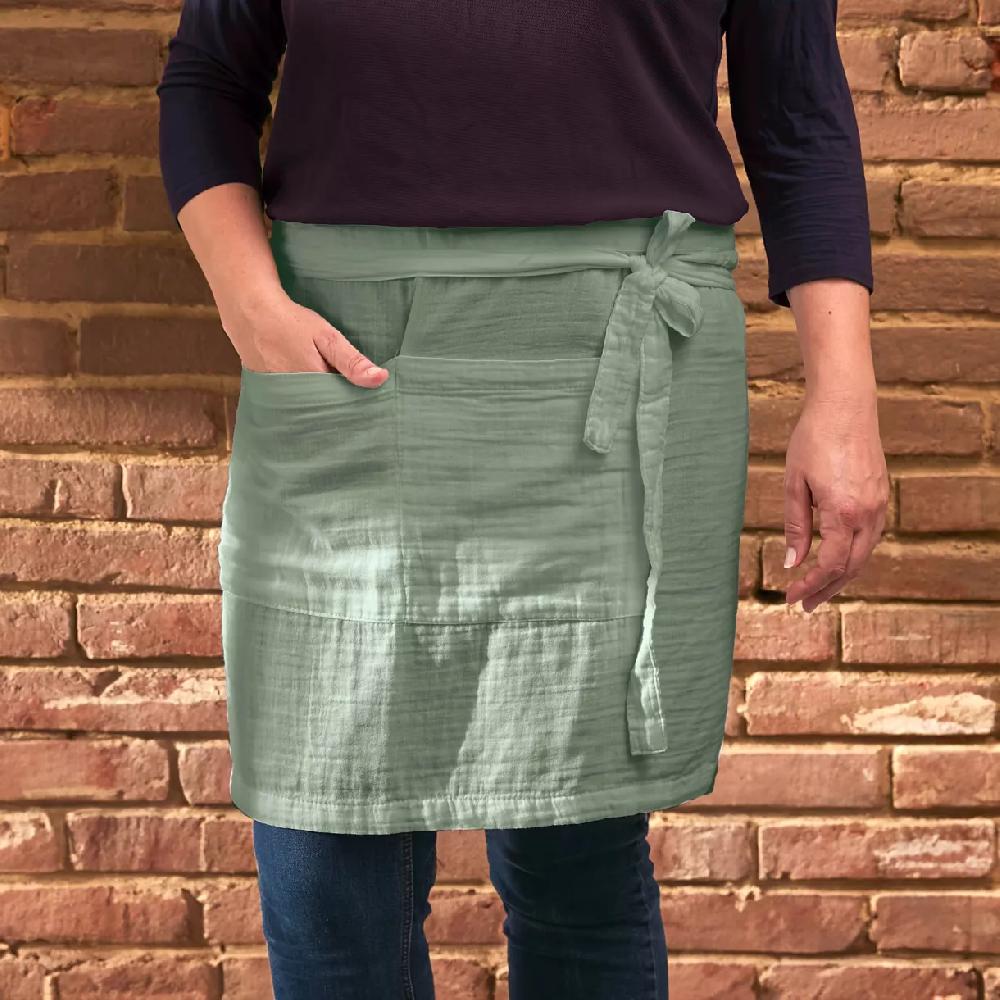 eminza Tablier avec poches gaze de coton Gaïa Vert eucalyptus