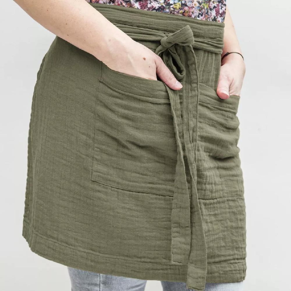 eminza Tablier avec poches gaze de coton Gaïa Vert romarin