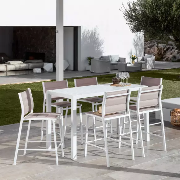 Eminza Tabouret De Jardin Aluminium Empilable Murano Blanc Et Taupe
