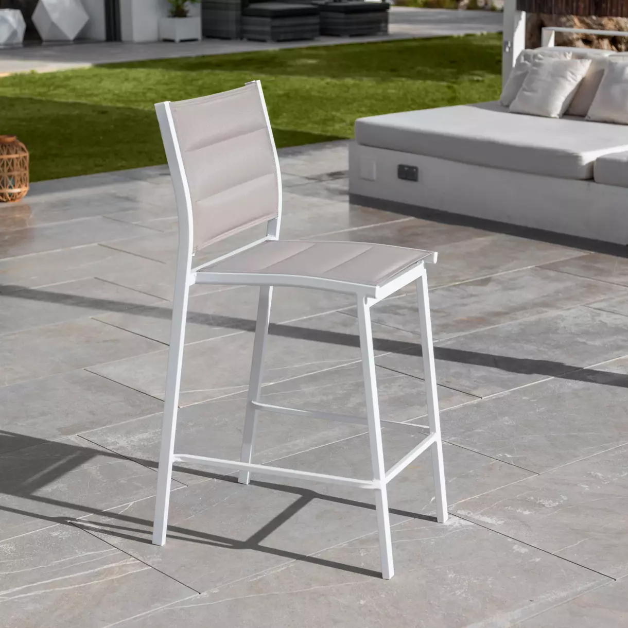 eminza Tabouret de jardin aluminium empilable Murano Blanc et taupe