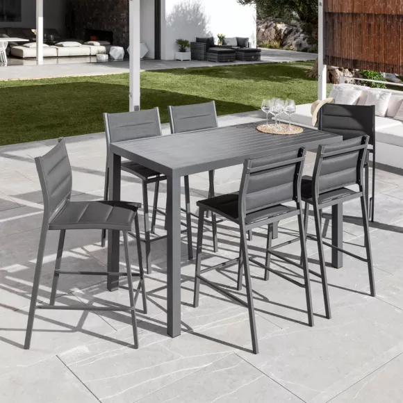 Eminza Tabouret De Jardin Aluminium Empilable Murano Gris Anthracite