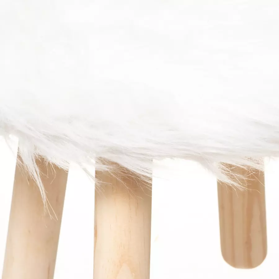 Eminza Tabouret Enfant Bois Et Fausse Fourrure (H38 Cm) Lapin Blanc