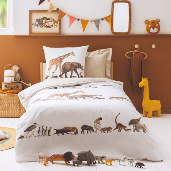 Eminza Taie D'oreiller Carrée Enfant Percale De Coton ( 65 X 65 Cm) Noé Multicolore