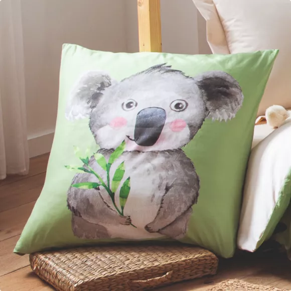 Eminza Taie D'oreiller Carrée Enfant Percale De Coton ( 65 X 65 Cm) Panda Verte