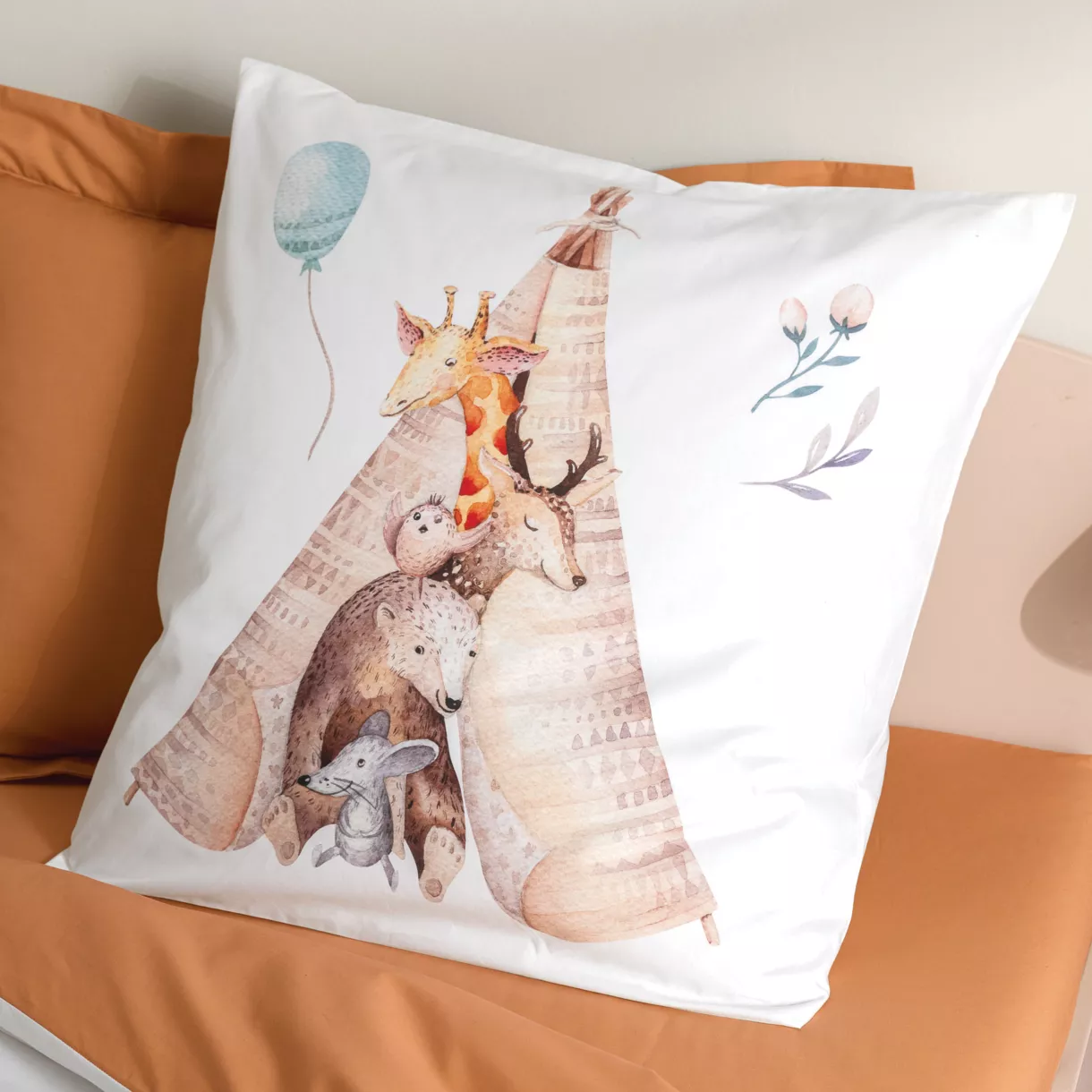 eminza Taie d'oreiller carrée enfant percale de coton ( 65 x 65 cm) Tipi Multicolore