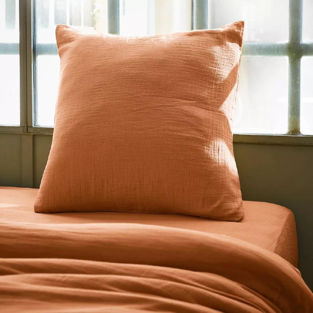 eminza Taie d'oreiller carrée gaze de coton (60 x 60 cm) Gaïa Abricot