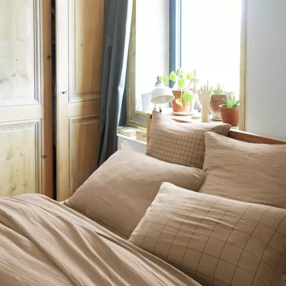 Eminza Taie D'oreiller Carrée Gaze De Coton (60 X 60 Cm) Gaïa Match Ficelle