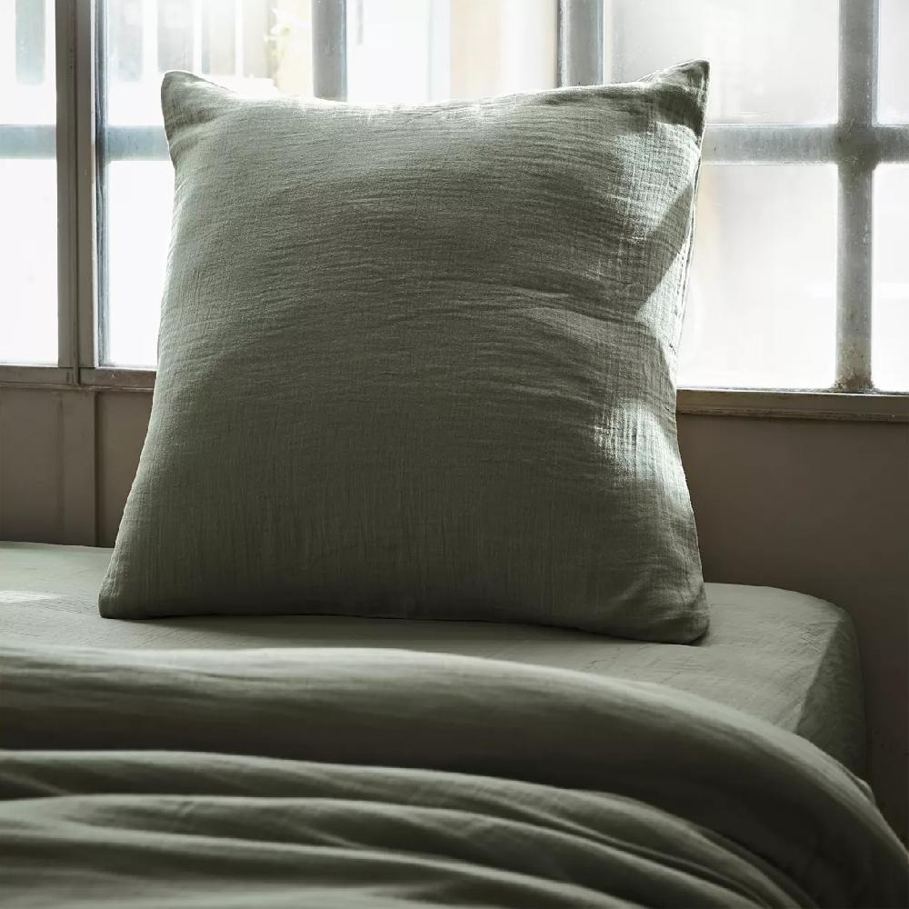 eminza Taie d'oreiller carrée gaze de coton (60 x 60 cm) Gaïa Vert romarin