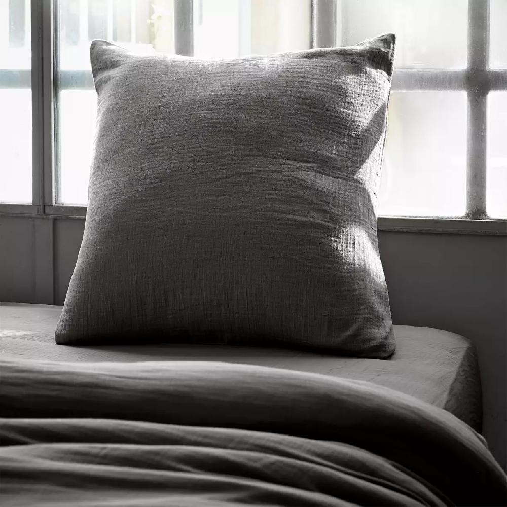 eminza Taie d'oreiller carrée gaze de coton (60 x 60 cm) Gaïa Gris granit