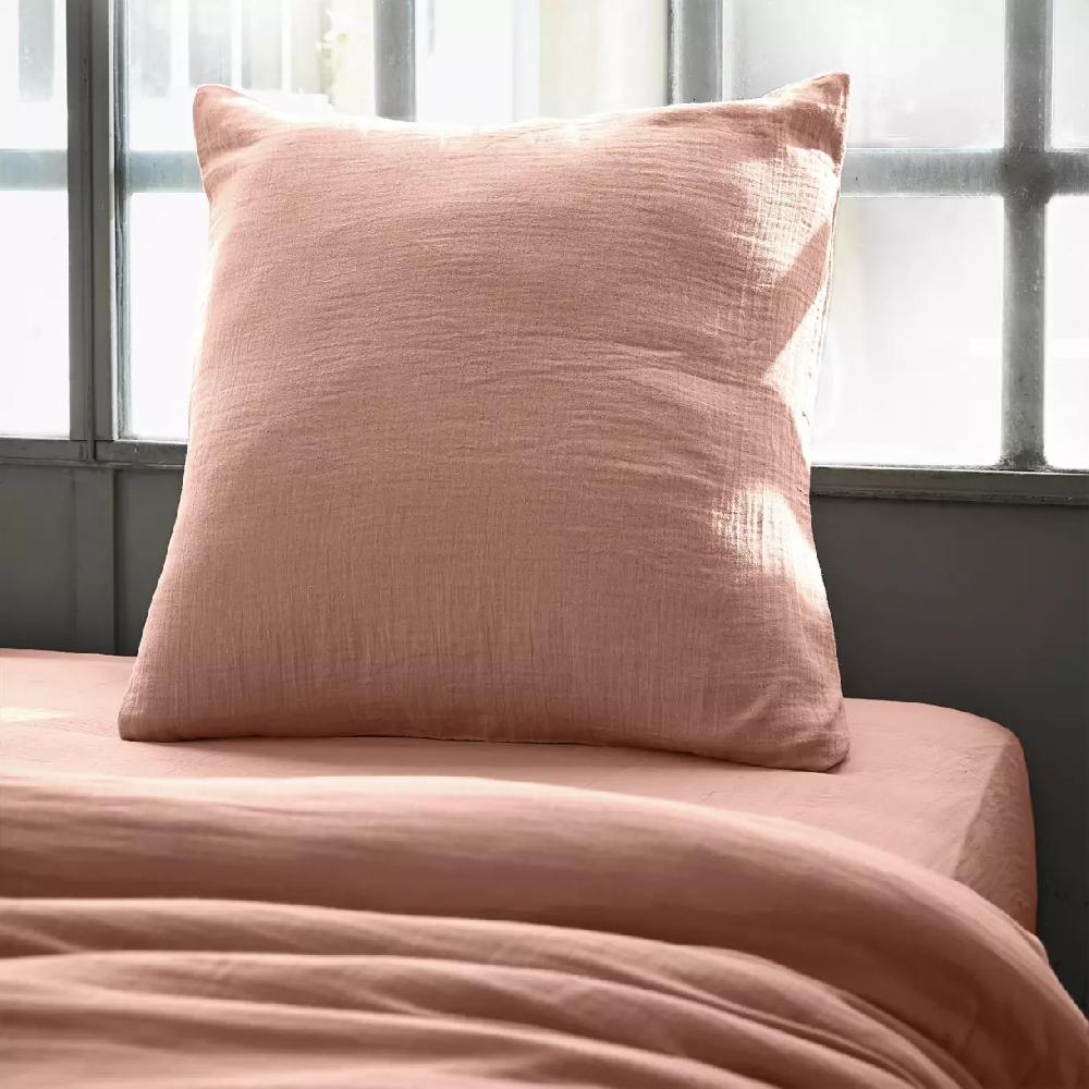 eminza Taie d'oreiller carrée gaze de coton (60 x 60 cm) Gaïa Rose pêche
