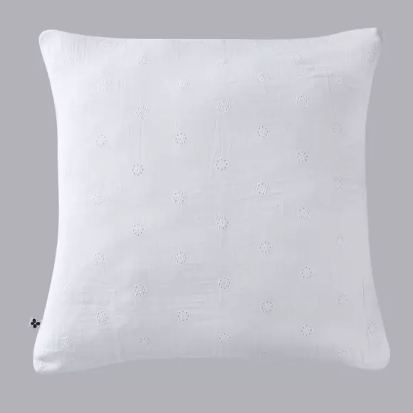 Eminza Taie D'oreiller Carrée Gaze De Coton (60 X 60 Cm) Gaïa Boho Blanc Chantilly