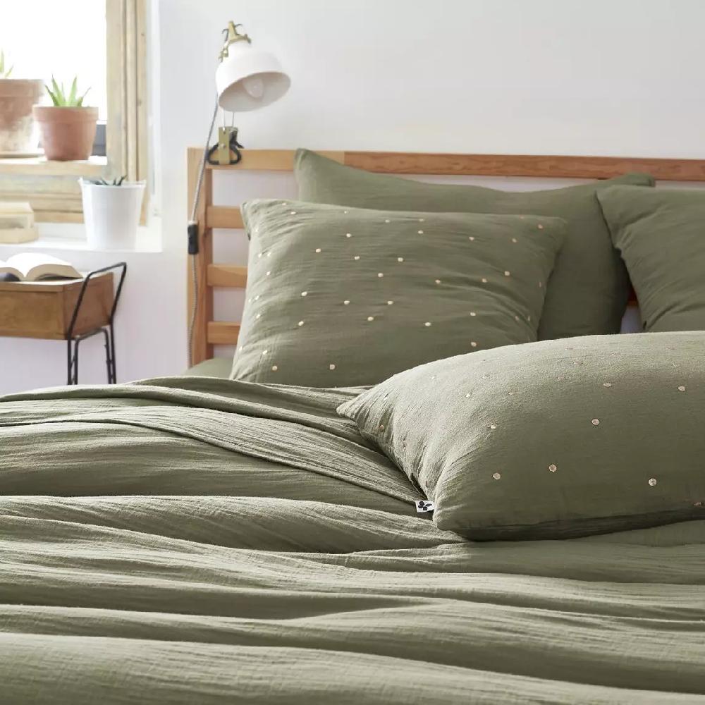 eminza Taie d'oreiller carrée gaze de coton (60 x 60 cm) Gaïa Chic Vert romarin