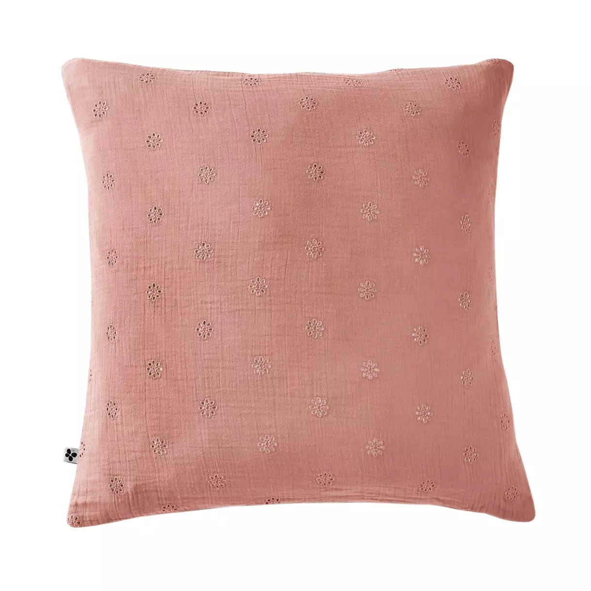 eminza Taie d'oreiller carrée gaze de coton (60 x 60 cm) Gaïa Boho Rose pêche