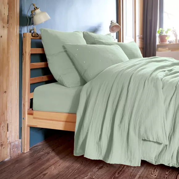 Eminza Taie D'oreiller Carrée Gaze De Coton (60 X 60 Cm) Gaïa Chic Vert Eucalyptus
