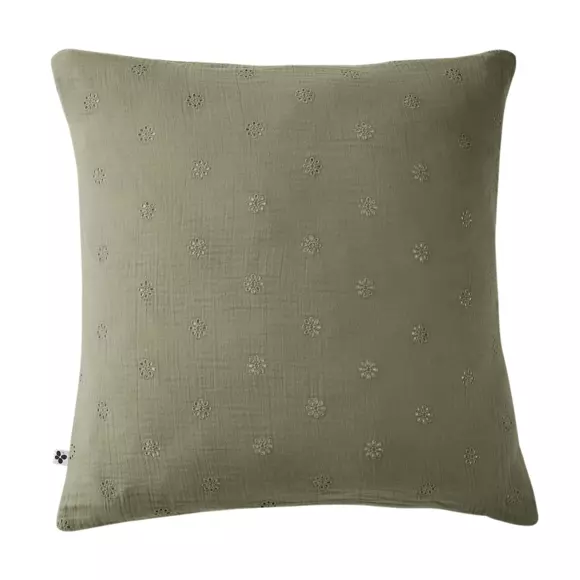 Eminza Taie D'oreiller Carrée Gaze De Coton (60 X 60 Cm) Gaïa Boho Vert Romarin