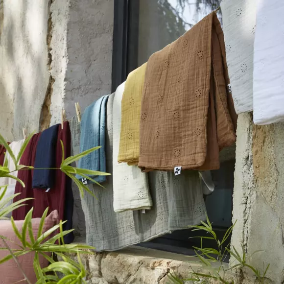 Eminza Taie D'oreiller Carrée Gaze De Coton (60 X 60 Cm) Gaïa Boho Vert Romarin