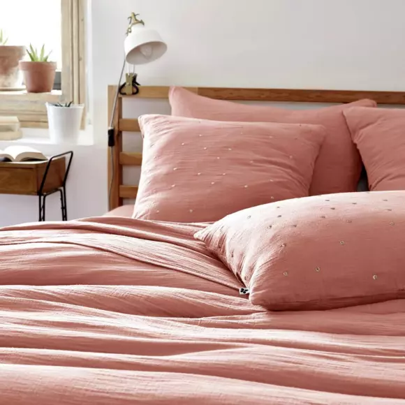 Eminza Taie D'oreiller Carrée Gaze De Coton (60 X 60 Cm) Gaïa Chic Rose Pêche