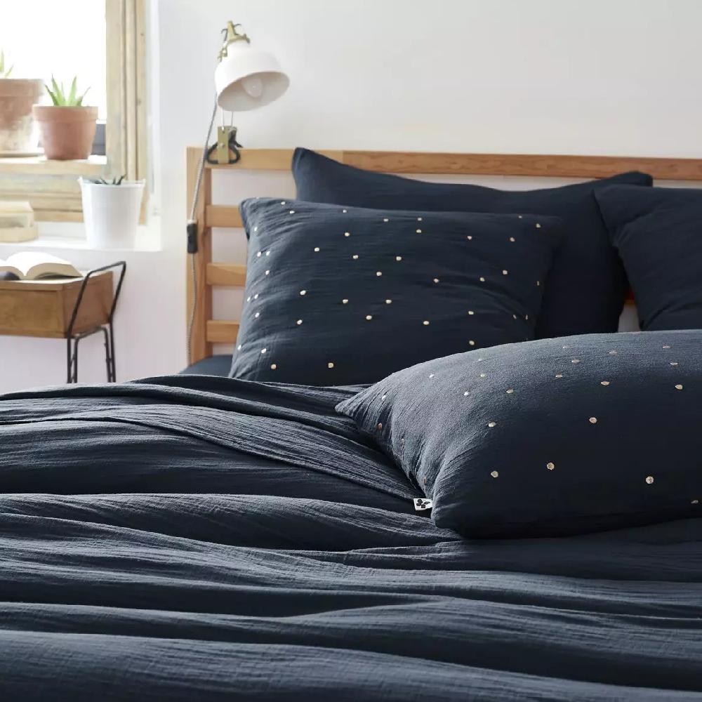 eminza Taie d'oreiller carrée gaze de coton (60 x 60 cm) Gaïa Chic Bleu nuit