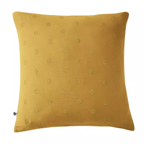 Eminza Taie D'oreiller Carrée Gaze De Coton (60 X 60 Cm) Gaïa Boho Jaune Safran