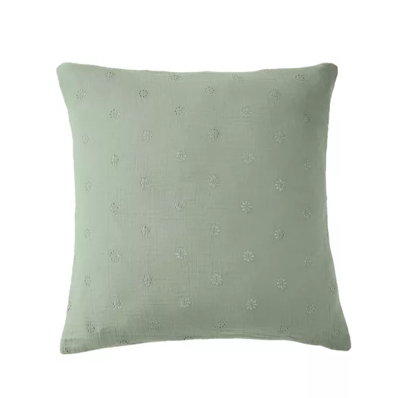 Eminza Taie D'oreiller Carrée Gaze De Coton (60 X 60 Cm) Gaïa Boho Vert Eucalyptus