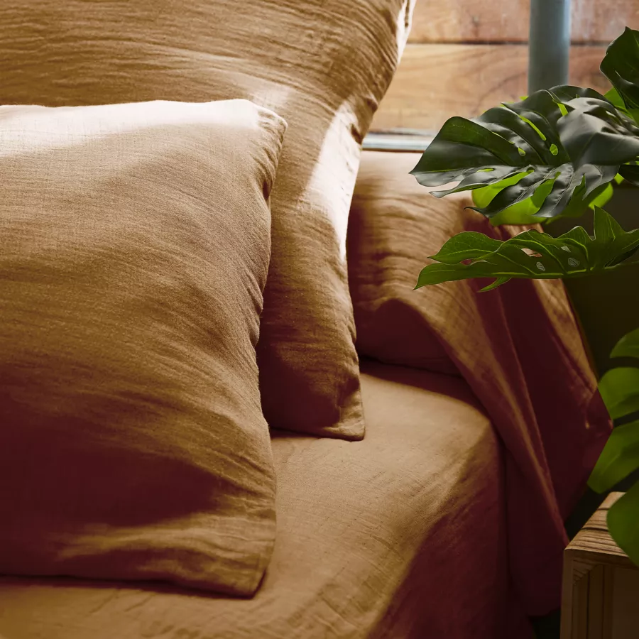 Eminza Taie D'oreiller Carrée Gaze De Coton (60 X 60 Cm) Gaïa Camel