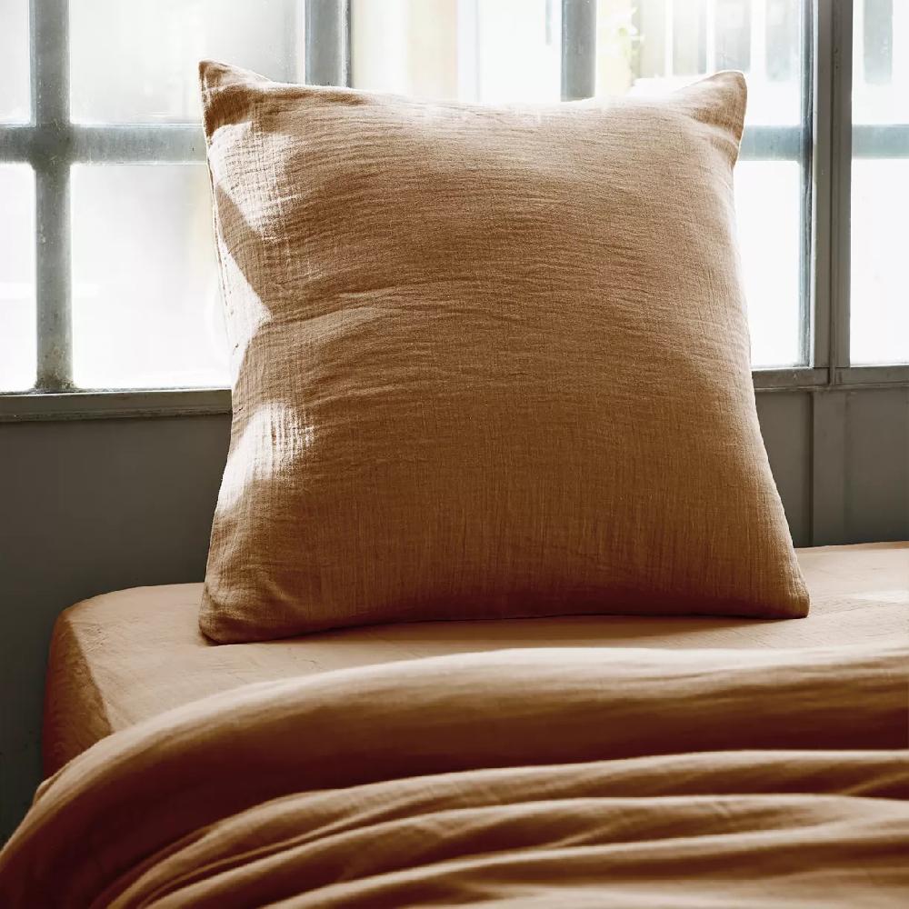 eminza Taie d'oreiller carrée gaze de coton (60 x 60 cm) Gaïa Camel