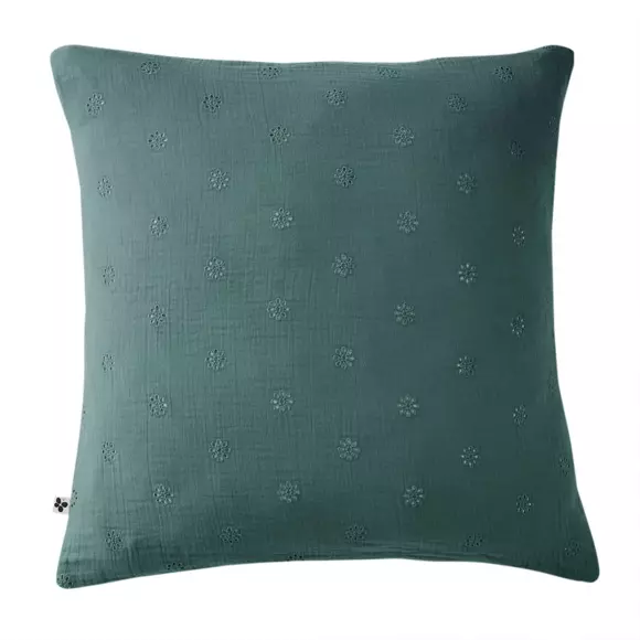 Eminza Taie D'oreiller Carrée Gaze De Coton (60 X 60 Cm) Gaïa Boho Bleu Canard