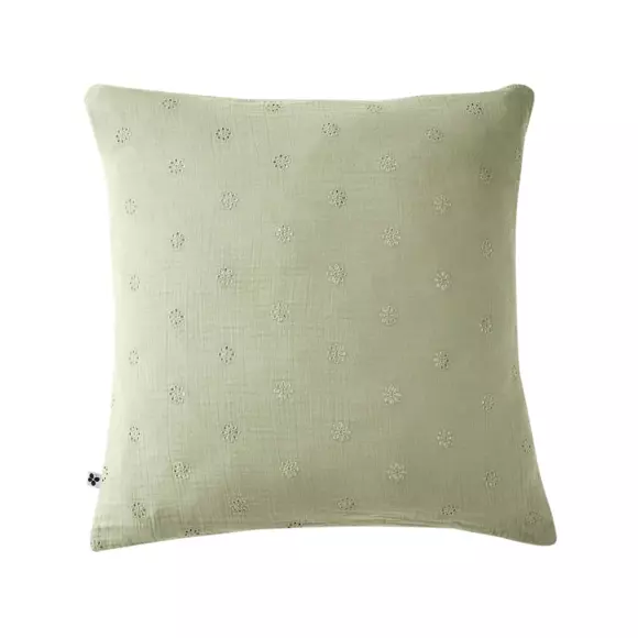 Eminza Taie D'oreiller Carrée Gaze De Coton (60 X 60 Cm) Gaïa Boho Vert Tilleul
