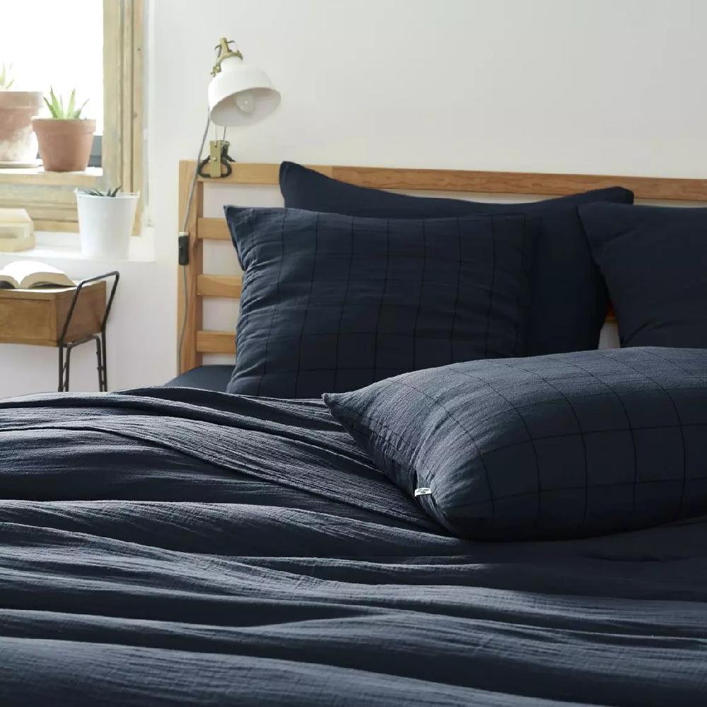 eminza Taie d'oreiller carrée gaze de coton (60 x 60 cm) Gaïa Match Bleu nuit