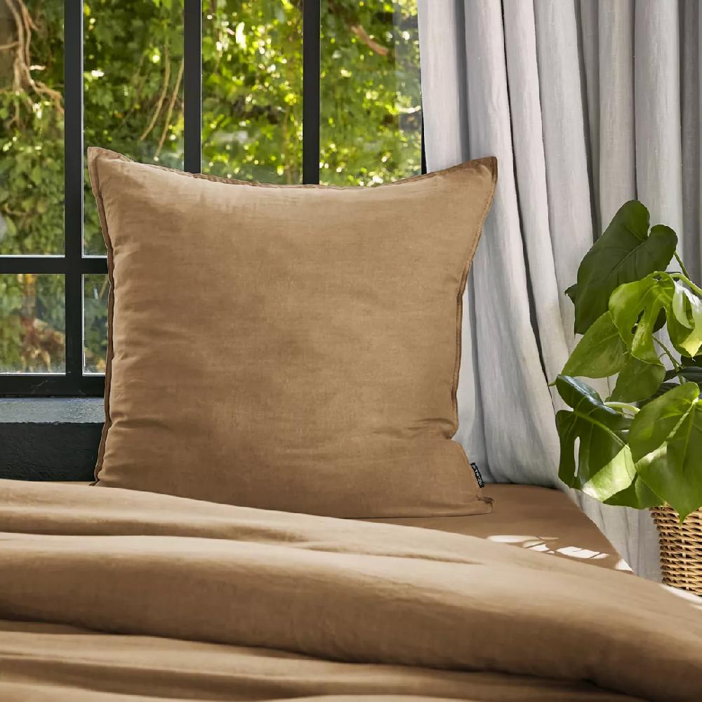eminza Taie d'oreiller carrée lyocell Tencel™ lavé (63 x 63 cm) Olivia Camel