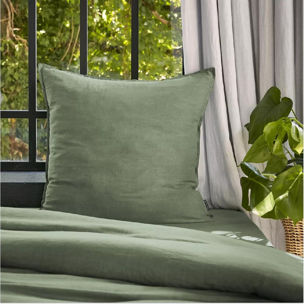 eminza Taie d'oreiller carrée lyocell Tencel™ lavé (63 x 63 cm) Olivia Vert romarin