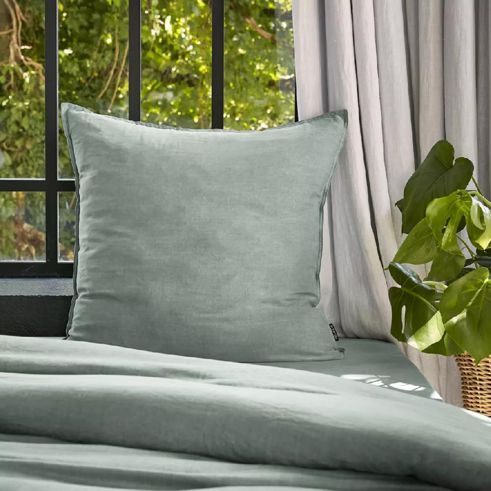 eminza Taie d'oreiller carrée lyocell Tencel™ lavé (63 x 63 cm) Olivia Vert eucalyptus