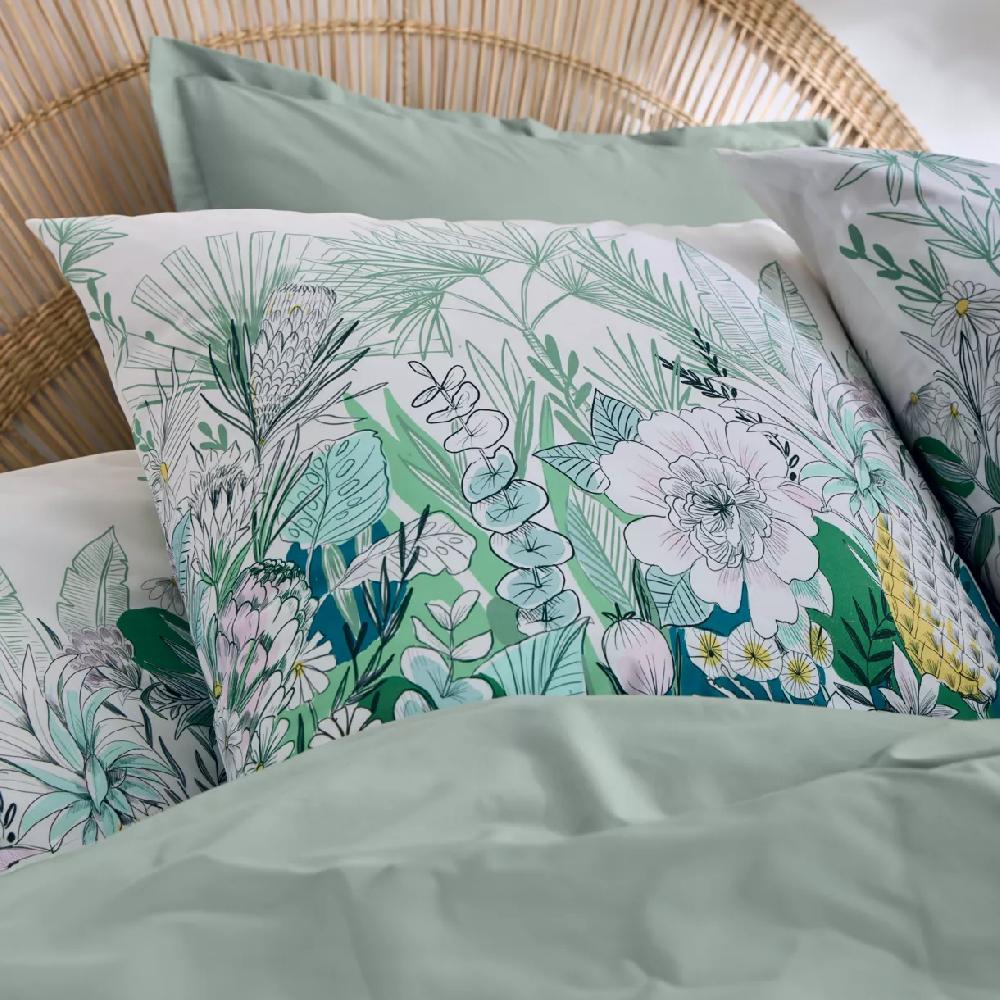eminza Taie d'oreiller carrée percale de coton (65 x 65 cm) Bali Verte